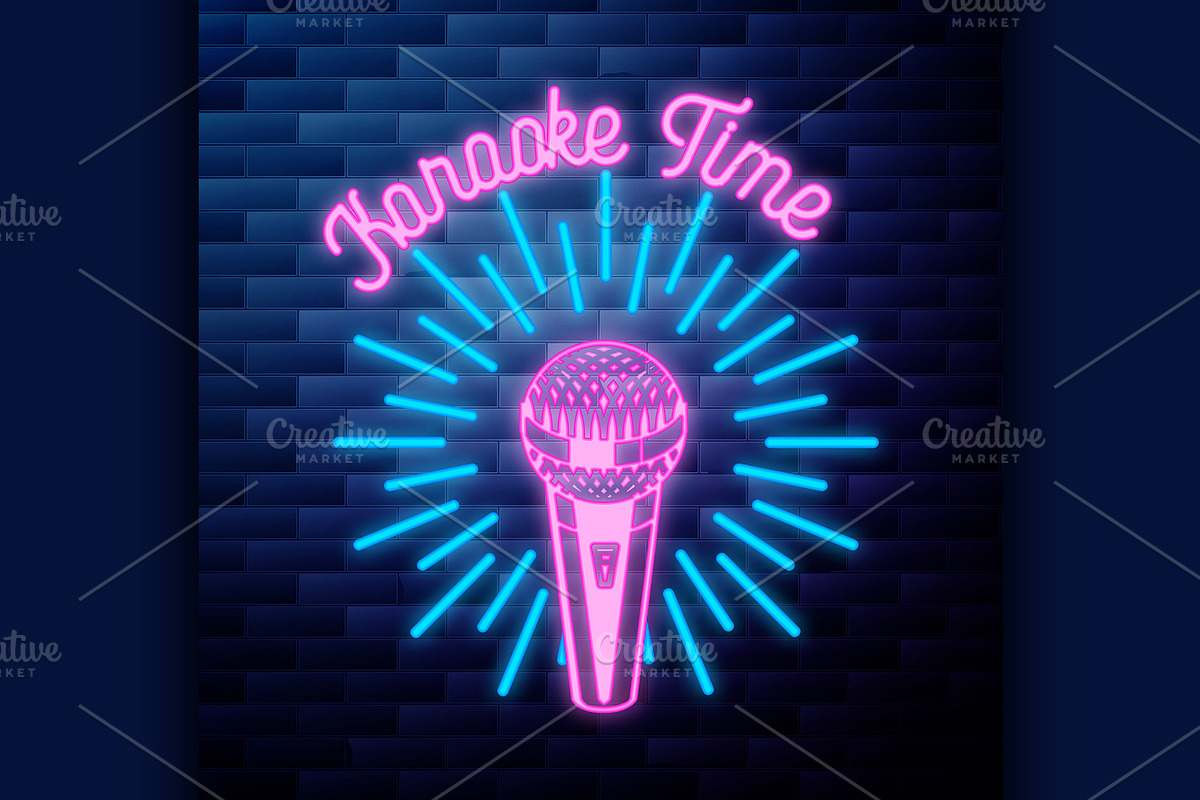 Vintage karaoke emblem glowing in Illustrations - product preview 8