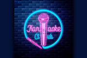 Vintage karaoke emblem glowing neon