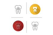 Dental crown with down arrow icon
