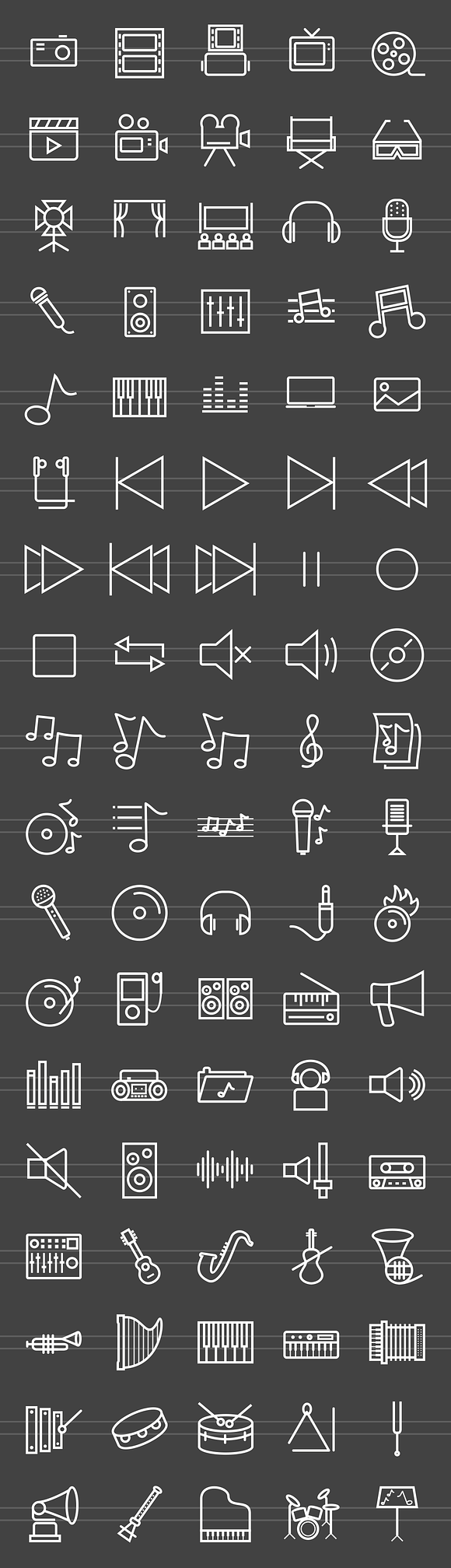 90 Music & Multimedia Line Icons in Icons - product preview 1