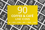 90 Coffee & Cafe Line Inverted Icons