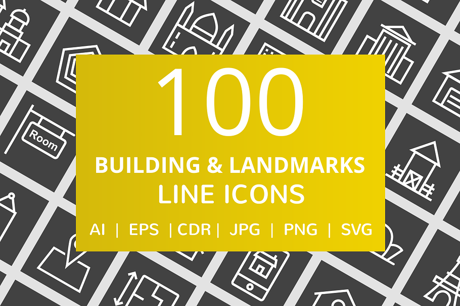 100 Building & Landmarks Line Icons