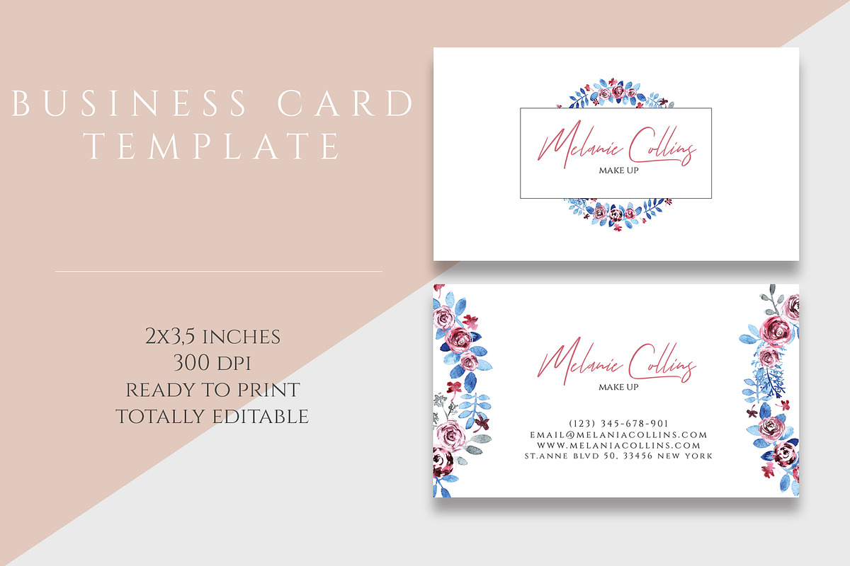 Floral Business Card Template in Business Card Templates - product preview 8