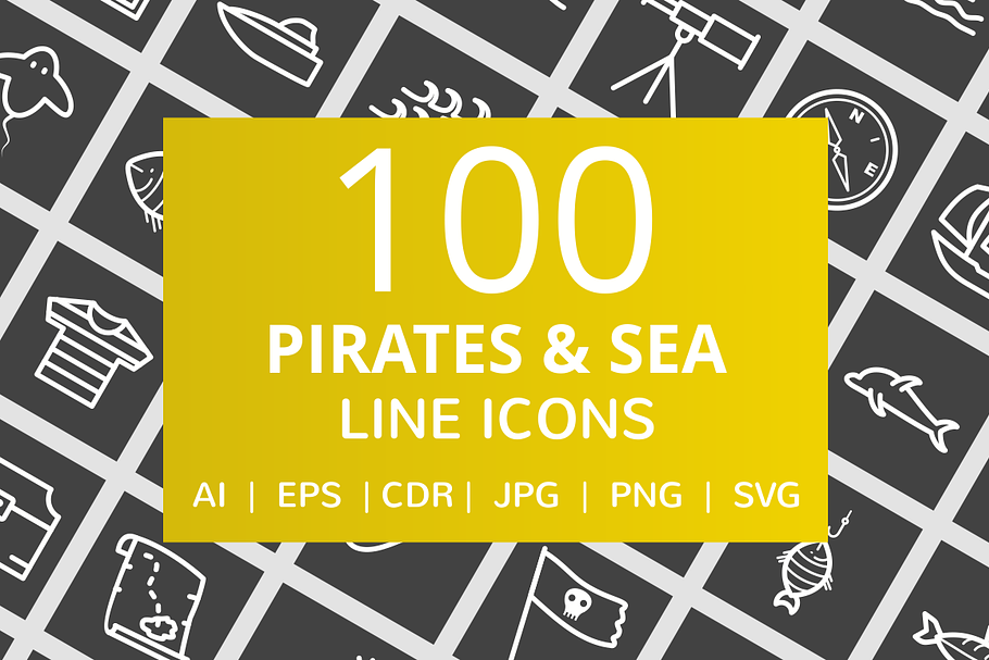 100 Pirate & Sea Line Inverted Icons