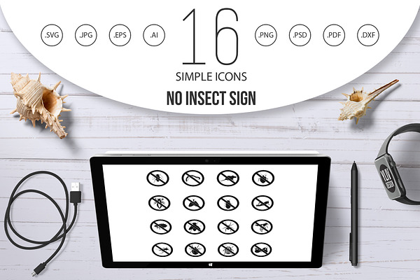 No insect sign icons set, simple 