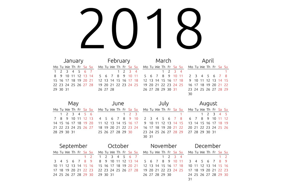 Simple vector calendar 2018 in Graphics - product preview 8