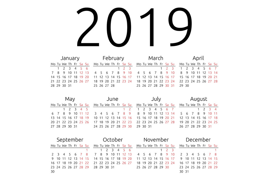Simple vector calendar 2019