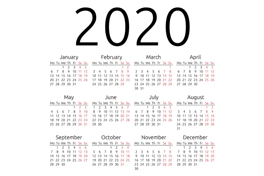 Simple vector calendar 2020
