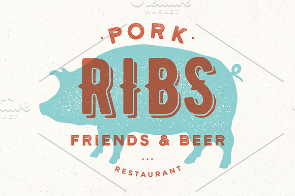 Pig, pork. Poster for restaurant