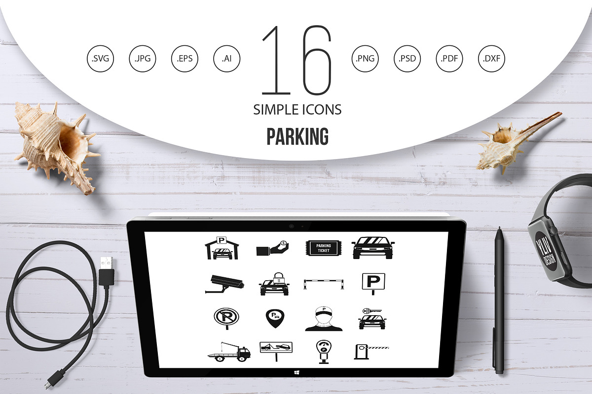 Parking set icons, simple style in Graphics - product preview 8