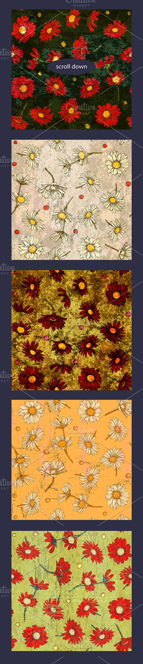 20 Retro patterns with chamomile in Patterns - product preview 3