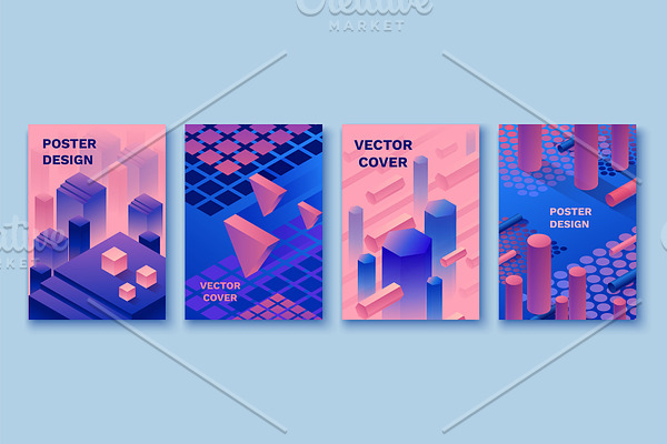 Abstract violet isometric posters