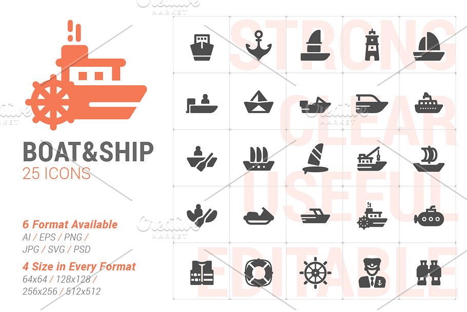Boat & Ship Filled Icon in Graphics - product preview 8
