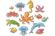 Set of Cartoon Sea Animals
