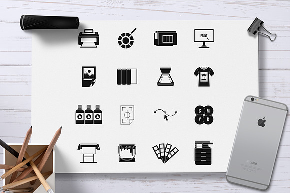 Printing icons set, simple style in Graphics - product preview 1