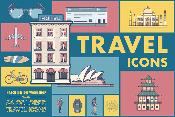 54 Colored Travel Icons
