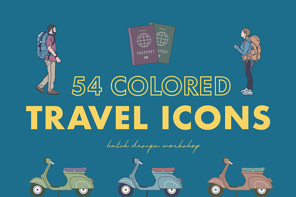 54 Colored Travel Icons in Graphics - product preview 10