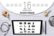 Refugees problem icons set, simple 