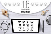 Rock music icons set, simple style