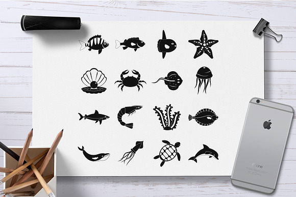 Sea animals icons set, simple style in Graphics - product preview 1