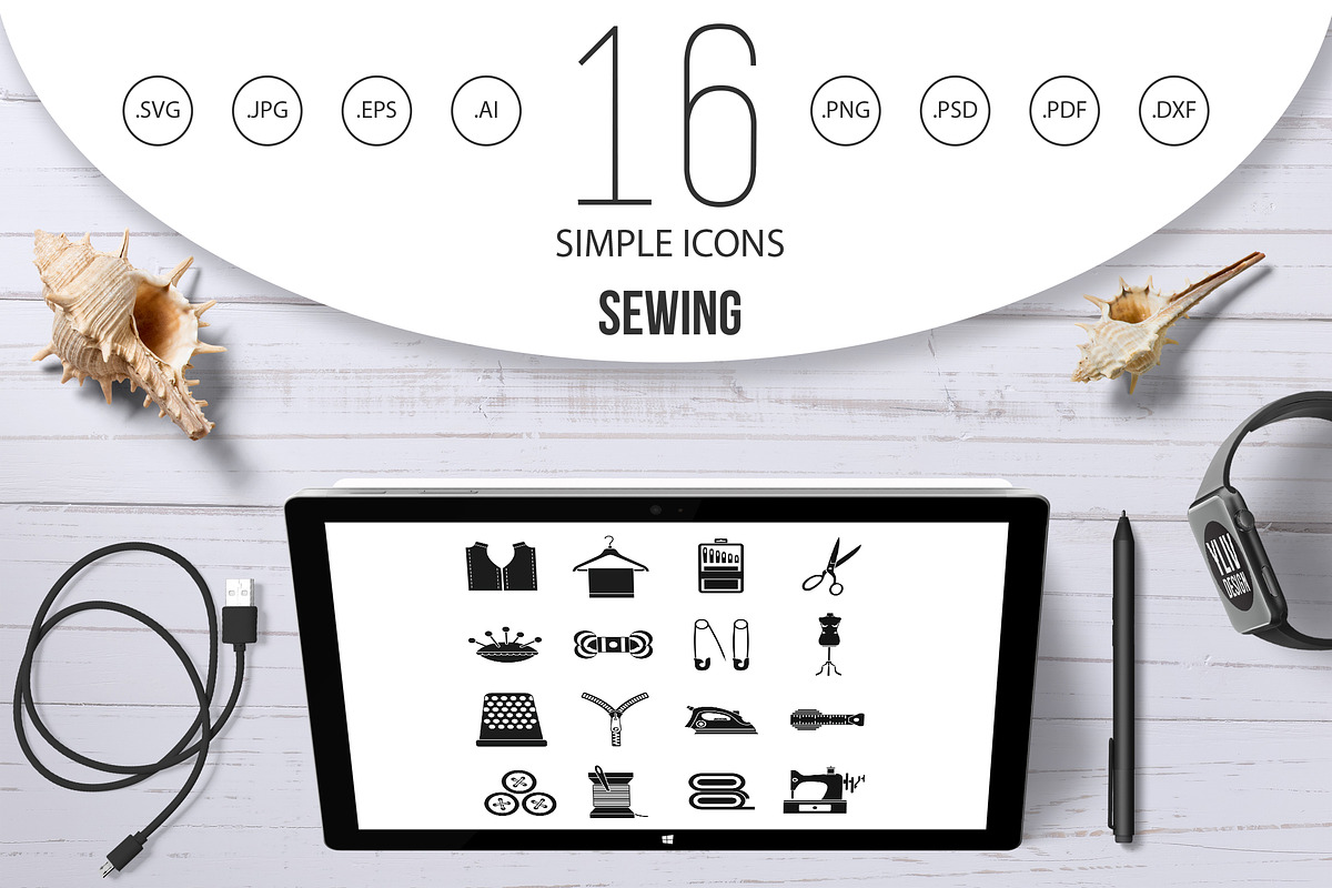 Sewing icons set, simple style in Icons - product preview 8