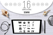 Sewing icons set, simple style