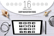 Shop navigation foods icons set 
