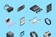 Isometric icons set of gadgets
