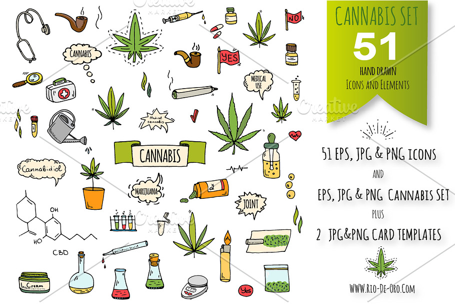 51 CANNABIS hand drawn elements! in Graphics - product preview 8
