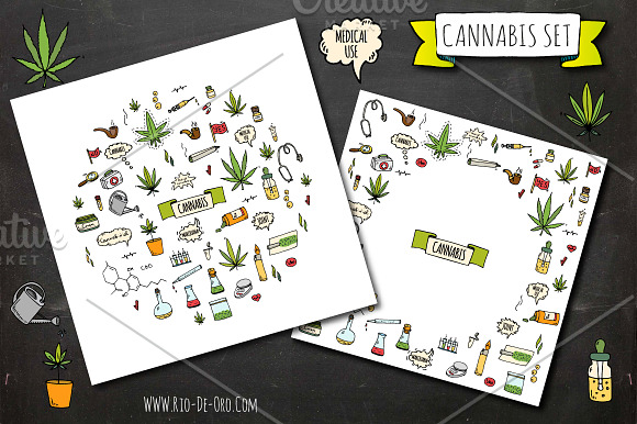 51 CANNABIS hand drawn elements! in Graphics - product preview 1
