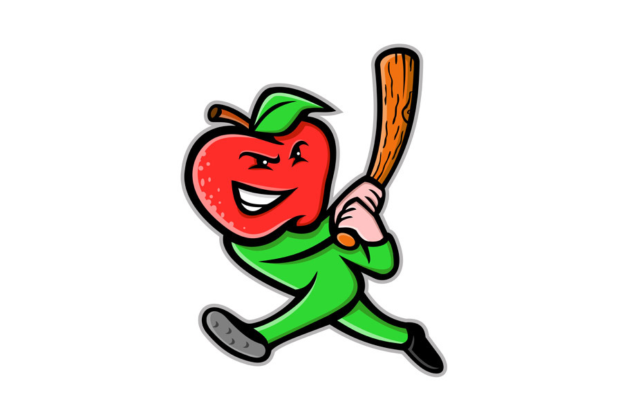 Apple Baseball Mascot