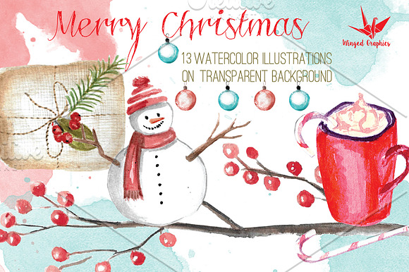 Christmas Watercolor Illustrations in Illustrations - product preview 2