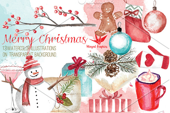 Christmas Watercolor Illustrations in Illustrations - product preview 3