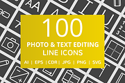 100 Photo & Text Editing Line Icons