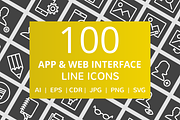 100 App & Web Interface Line Icons