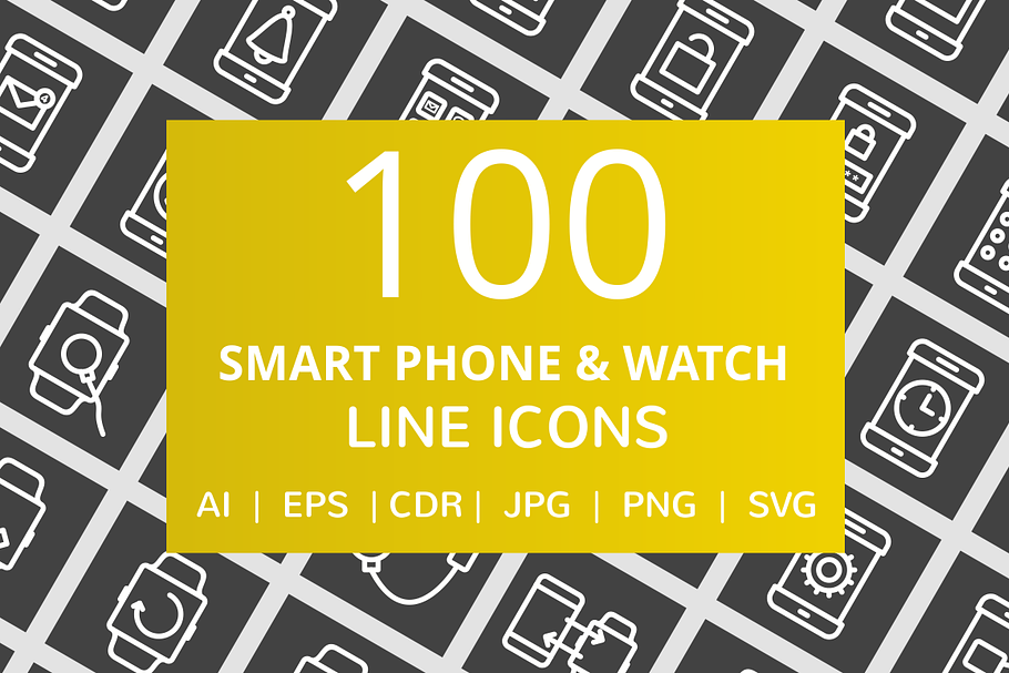 100 Smartphone & Watch Line Icons in Graphics - product preview 8