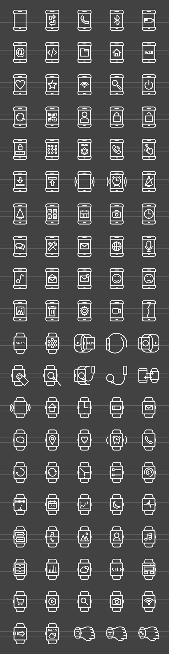 100 Smartphone & Watch Line Icons in Graphics - product preview 1