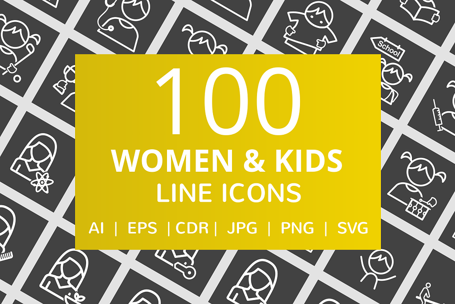 100 Women & Kids Line Inverted Icons