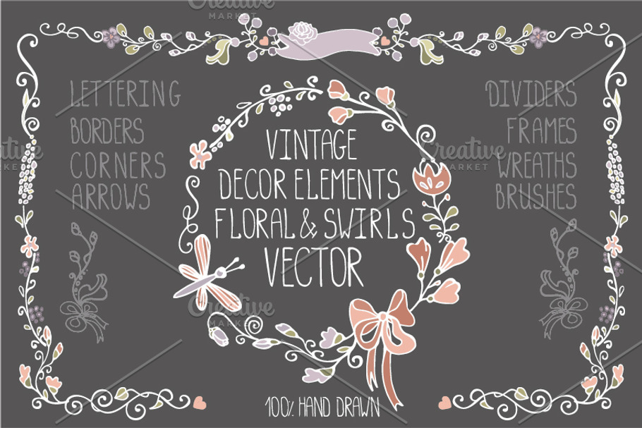 Vintage Doodles floral decor set in Illustrations - product preview 8