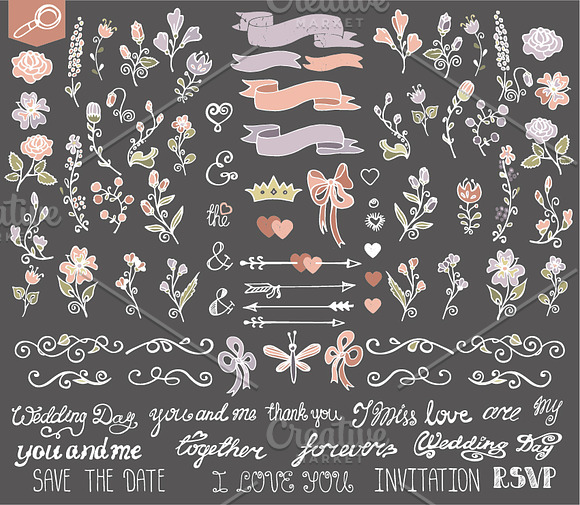 Vintage Doodles floral decor set in Illustrations - product preview 1