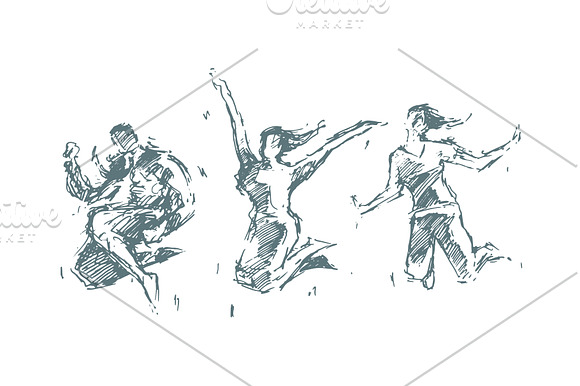Silhouettes of jumping persons in Illustrations - product preview 1