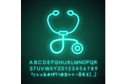 Stethoscope neon light icon