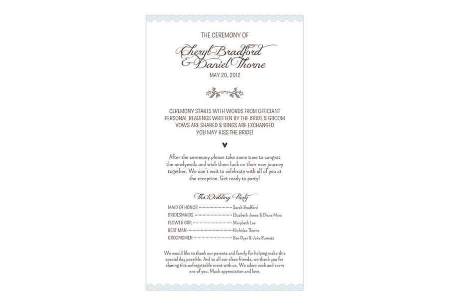 Woodland Lace Wedding Program