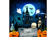 Halloween castle greeting card of
