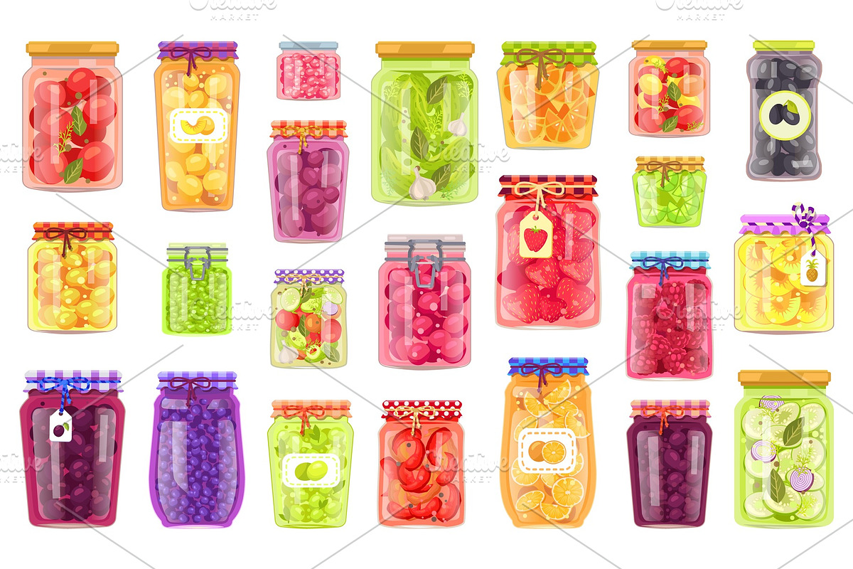 Glass Jars Collection with Preserved in Illustrations - product preview 8