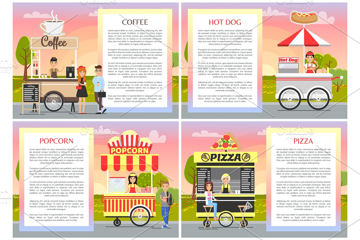 Pizza Popcorn Coffee and Hot Dog in Illustrations - product preview 8