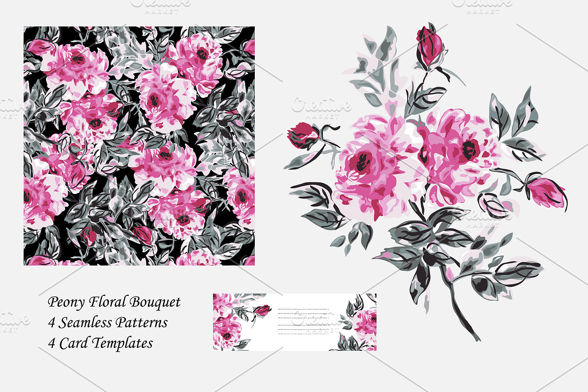 Peony Bouquet, Cards and Patterns in Illustrations - product preview 8