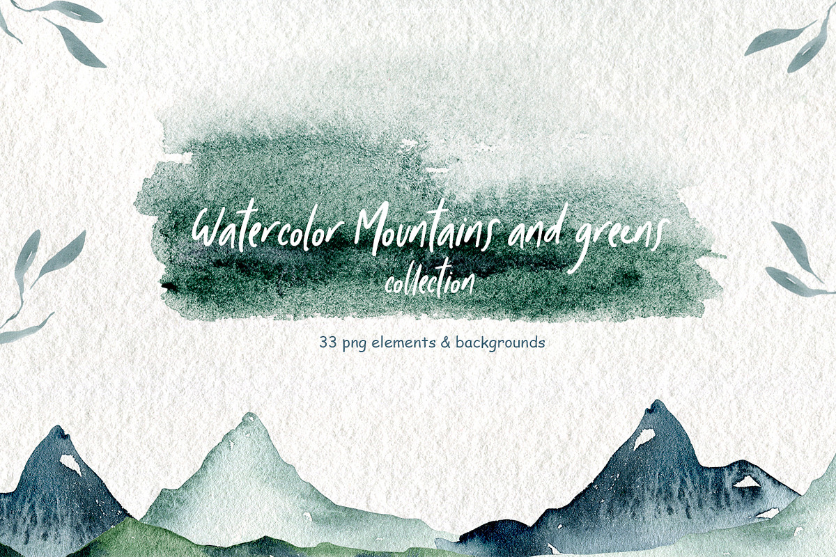 Watercolor Mountains and greens in Illustrations - product preview 8