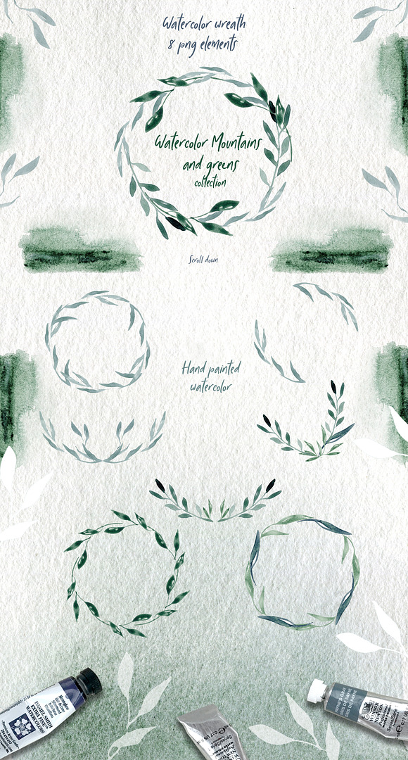 Watercolor Mountains and greens in Illustrations - product preview 6