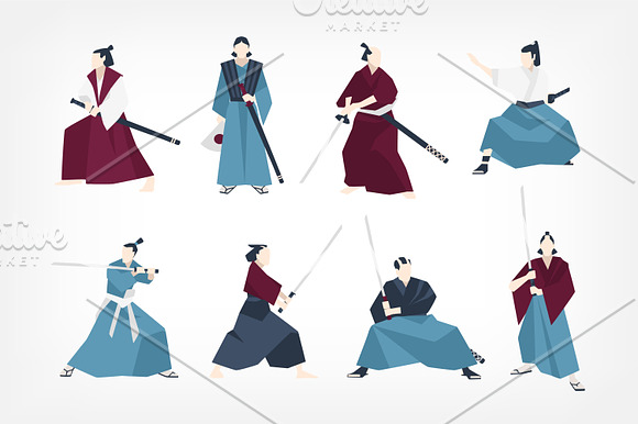 Collection of 8 samurai in Illustrations - product preview 1
